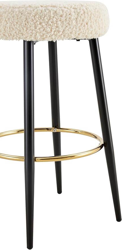 Counter Height Bar Stools Set of 2, PU Kitchen Stools Upholstered Dining Chair Stools 24 Inches Height with Golden Footrest for Kitchen Island Coffee Shop Bar Home Balcony Berber Fleece