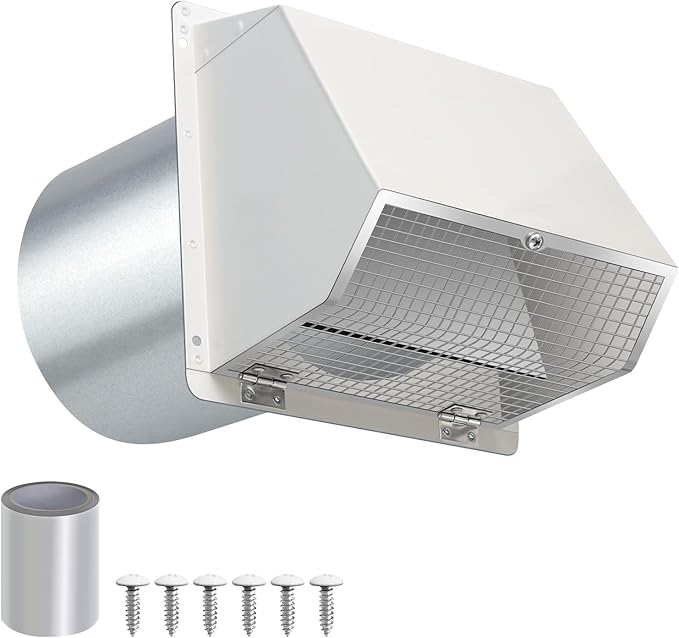 5 Inch Hooded Wall Vent with Screen and Damper,5" Vent Hood Wall Exhaust Vent Cover,Dryer Vent Cover Outside,5"Vent Cover Exterior Wall Vent Cap for Range Hood Kitchen Air Ventilation,Galvanized Steel