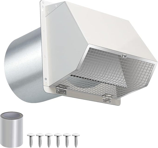 5 Inch Hooded Wall Vent with Screen and Damper,5" Vent Hood Wall Exhaust Vent Cover,Dryer Vent Cover Outside,5"Vent Cover Exterior Wall Vent Cap for Range Hood Kitchen Air Ventilation,Galvanized Steel