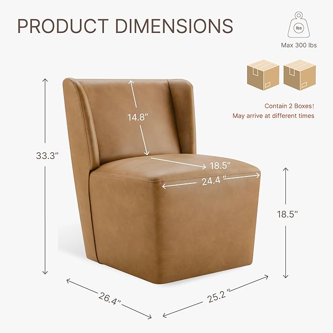 KISLOT Upholstered Dining Chairs Set of 2 with Casters, Wingback Modern Side Armless Deskchair with Rollers for Diningroom Bedroom Livingroom Reading Room, Brown Faux Leather