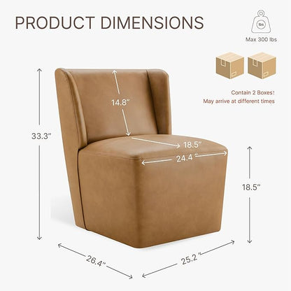 KISLOT Upholstered Dining Chairs Set of 2 with Casters, Wingback Modern Side Armless Deskchair with Rollers for Diningroom Bedroom Livingroom Reading Room, Brown Faux Leather