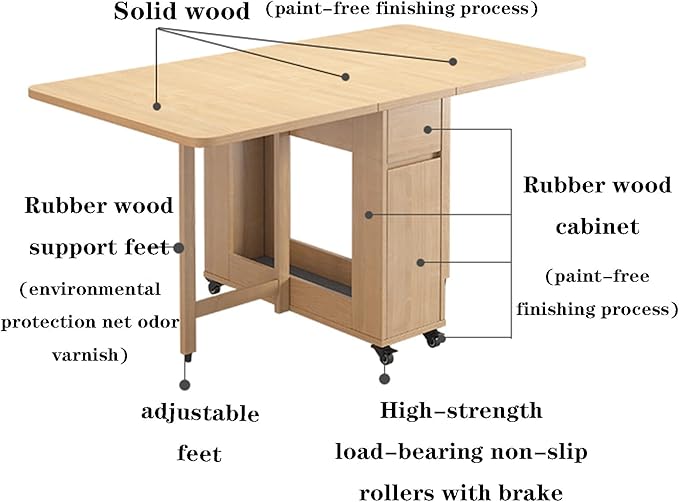Solid Wood Extendable Dining Table with Storage Drawer Space Saving Folding Drop Leaf Table for Kitchen Dining Room