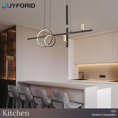 Modern Black LED Dining Room Light Fixture with Remote Control, 47" 36W 3-Color Temp Stepless Dimmable Island Pendant Lights, Hanging Adjustable Linear Chandelier for Kitchen Bar