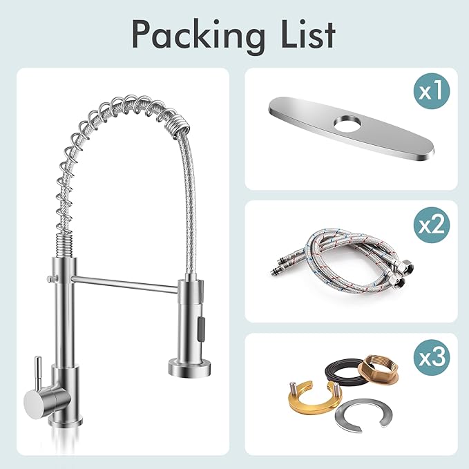 FEELSO Kitchen Faucet with Pull Down Sprayer, High Arc Stainless Steel Single Handle Kitchen Sink Faucet, 1 or 3 Hole Brushed Nickel Kitchen Faucets for Farmhouse Camper Rv Bar