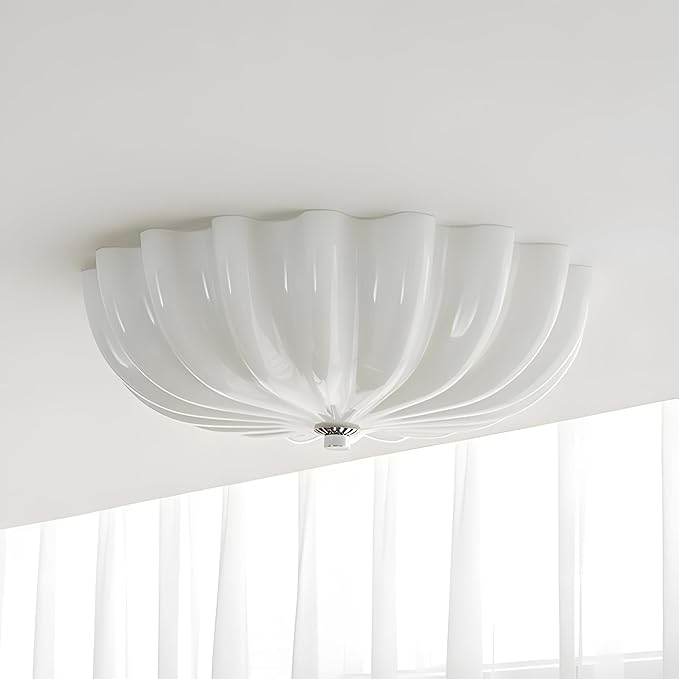 Mid Century Modern Flush Mount Ceiling Light with Milk White Glass Shade, White Flower Ceiling Lamp, 15.74inch Large LED Kitchen & Hallway Ceiling Light Fixture.