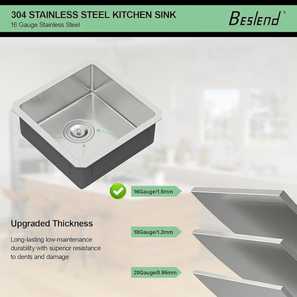 15 Inch Undermount Kitchen Sink - Beslend ADA 6 Inch Depth 15x15 Undermount Sinks Stainless Steel 16 Gauge Mobility Friendly Sink for Wheelchair Accessible & Accessible Design Kitchen