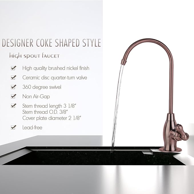 iSpring GK1-AW Reverse Osmosis Drinking Water Faucet, High Spout RO Faucet for Under Sink Water Filtration Systems, Antique Wine
