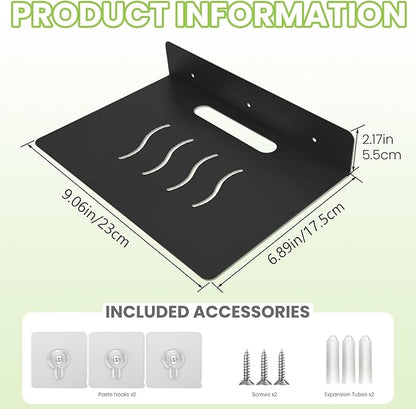 Steel Floating Shelves for Wall,Small Wall Shelf，Suitable for Bedroom, Living Room, Bathroom, Kitchen, Office (Black, 2Pack 9.06x6.89 in)