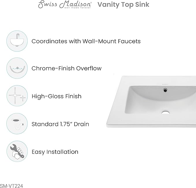 24" Vanity Top Without Faucet Hole