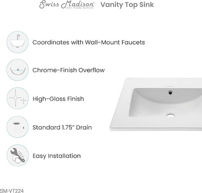 24" Vanity Top Without Faucet Hole