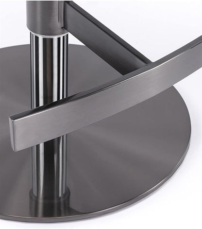 Adjustable with Back, Counter Height Kitchen Island Chair, Titanium Brushed Stainless Steel Leather Heavy Base for Coffee,Grey-Titanium Black