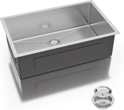 30 Inch Undermount Kitchen Sink - 30x19x9 Kitchen Sinks with Brushed, 18 Gauge 304 Stainless Steel Includes Drain Strainer, Deep Single Bowl Handmade Basin