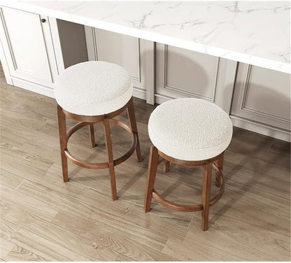 Pemberly Row Boucle Upholstered Swivel Counter Height Chair, Solid Wood Frame, White, 17.5 x 17.5 x 26.5 in, Modern Design, Comfortable Kitchen Island or Bar Seating