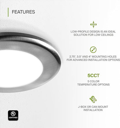 ASD 6 Pack LED Disk Lights 4 Inch, 10W 5CCT 2700K-5000K 685LM CRI90+, Dimmable Flush Mount Ceiling Light Fixture, Low Profile Surface Mount Disc, Junction Box or Recessed Can Install, UL