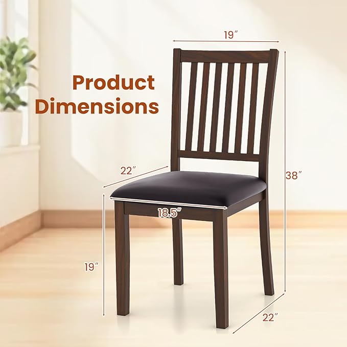 Giantex Wooden Dining Chairs Set of 2, Upholstered Kitchen Chairs w/Slat Back, Wear-Resistant PVC Leather, Rubber Wood Legs, Farmhouse Dining Side Chairs for Dining Room, Living Room, Espresso