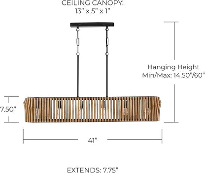 Capital Lighting 844661WK Archer Modern Artisan-Crafted Mango Wood Island Lights for Kitchen & Dinning Area, 6-Light 360 Total Watts, 8" H x 41" W, Light Wood and Matte Black