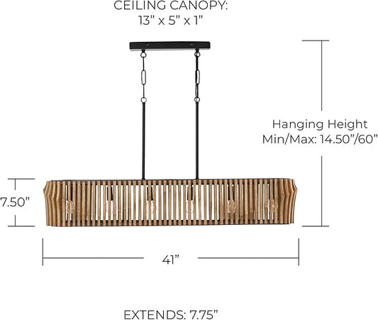 Capital Lighting 844661WK Archer Modern Artisan-Crafted Mango Wood Island Lights for Kitchen & Dinning Area, 6-Light 360 Total Watts, 8" H x 41" W, Light Wood and Matte Black