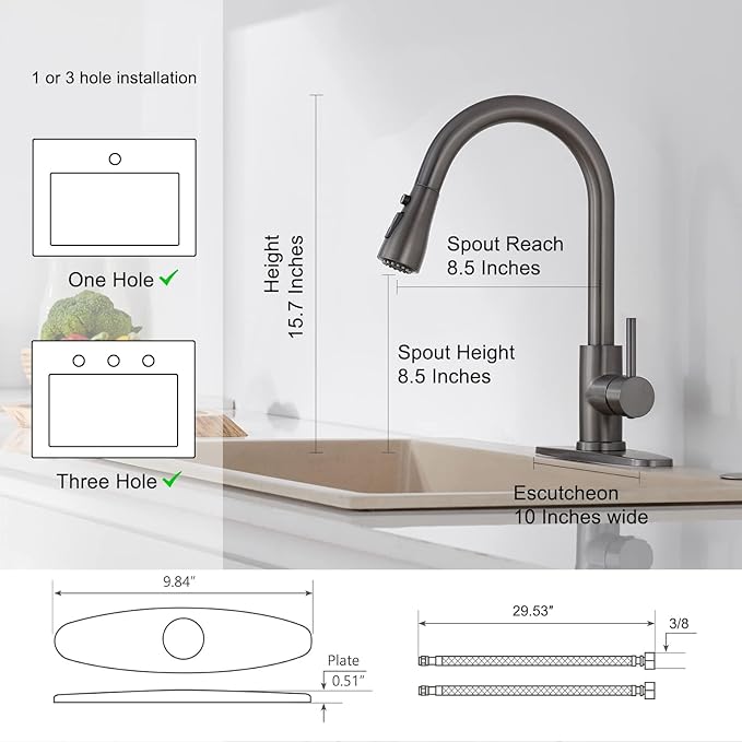 Kitchen Faucet with Pull Down Sprayer,High Arc Single Handle Classic Stainless Steel Kitchen Sink Faucet with Sprayer,Suitable for Laundry Rv Bar (Matte Gray 2)