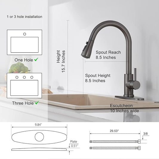 Kitchen Faucet with Pull Down Sprayer,High Arc Single Handle Classic Stainless Steel Kitchen Sink Faucet with Sprayer,Suitable for Laundry Rv Bar (Matte Gray 2)