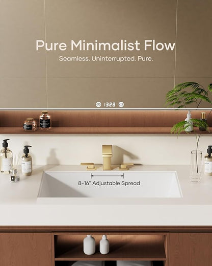 AVSIILE Waterfall Bathroom Faucet 3 Hole, Brushed Gold 8 Inch Widespread Modern 3 Piece Bathroom Sink Faucets & Parts, Touch On Lavatory Faucet for Bathroom Vanity