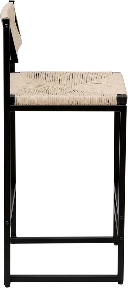 Modern Dining Chairs,Elegant American Design,Offering & Stylish,Hand Woven Paper Rope Bar Stools Set of 2,Solid Wood Frame Counter Height with Metal Legs for Island,Farmhouse Furniture,CreamyWhite-Pap