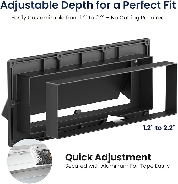 Safoner RV Accessories Exterior- Metal Exhaust Vent Cover with Adjustable Depth, Includes Butyl Tape, Aluminum Stove Hood Replacement for Motorhomes, and Campers- Black