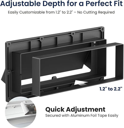 Safoner RV Accessories Exterior- Metal Exhaust Vent Cover with Adjustable Depth, Includes Butyl Tape, Aluminum Stove Hood Replacement for Motorhomes, and Campers- Black