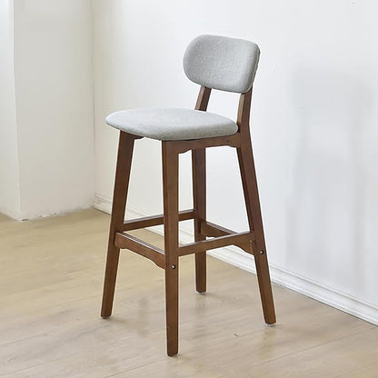28" Counter Height Stools Set of 2, Farmhouse with Curved Back Solid Wood Legs, Linen Kitchen Island Dining Chairs,Walnut a-Set of 2