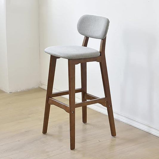 28" Counter Height Stools Set of 2, Farmhouse with Curved Back Solid Wood Legs, Linen Kitchen Island Dining Chairs,Walnut a-Set of 2