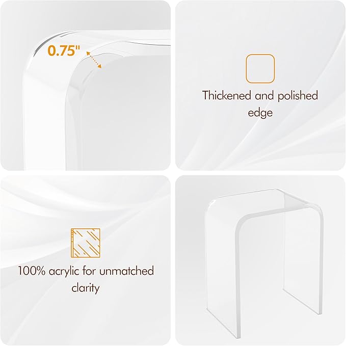 WAHFAY Acrylic End Table Set of 2, Clear Lucite Coffee Table,Contemporary Square Nightstand and Side Table for Living Room, Bathroom, Bedroom and Office