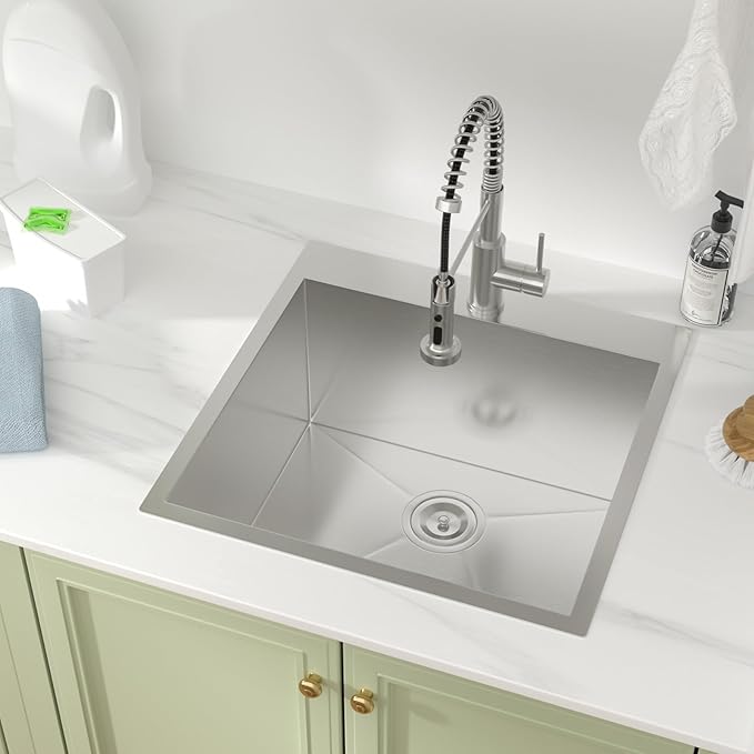 22 Laundry Sink Drop In with Faucet - Beslend 22x22x12 Inch Laundry Utility Sinks 12 Inch Deep Sink Stainless Steel Topmount Sinks 16 Gauge Single Bowl Sink for RV Laundry Room