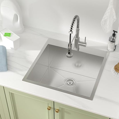 22 Laundry Sink Drop In with Faucet - Beslend 22x22x12 Inch Laundry Utility Sinks 12 Inch Deep Sink Stainless Steel Topmount Sinks 16 Gauge Single Bowl Sink for RV Laundry Room
