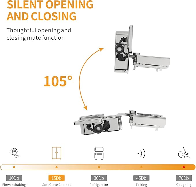 Chibery 60 Pack 3/8" Overlay 3D Soft Close Concealed Hinge for Face Frame Door, Smooth Slow Self Closing Hinges, Satin Nickel, Hidden 105° Open Angle Stainless Steel Hinge for Kitchen Cabinet Door