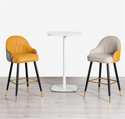 26" Stools Set of 2 with Backrest, PU Leather Upholstered Counter Height Chairs, Chrome Metal Frame, for Kitchen Island, Dining Room, Living Room,Orange Khaki