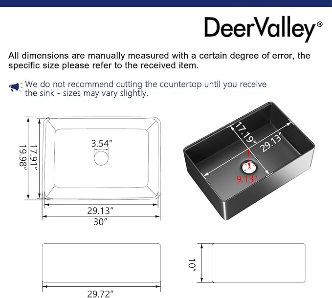DeerValley Black Farmhouse Sink for Kitchen 30 inch, Fireclay Single Bowl Front Apron Workstation Kitchen Sink with Grid, Strainer & Workstation Accessories
