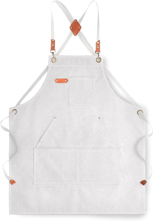 Aoomzoon Canvas Aprons for Men Chef Apron, Work Apron with Large Pockets - 16oz Heavy Duty Cross Back, BBQ, Cooking