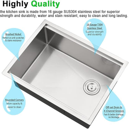 30 Inch Undermount Kitchen Sink 16 Gauge Stainless Steel Kitchen Sink R10 Single Bowl Workstation with Offset Drain 30"x19"x10"