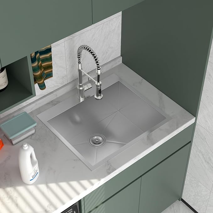 Logmey 25x22 Drop in Laundry Sink 25 Inch Laundry Room 12" Deep Sinks Handmade 16 Gauge Heavy Duty Stainless Steel Large Capacity Utility Washing Tub for Home & Commercial Use