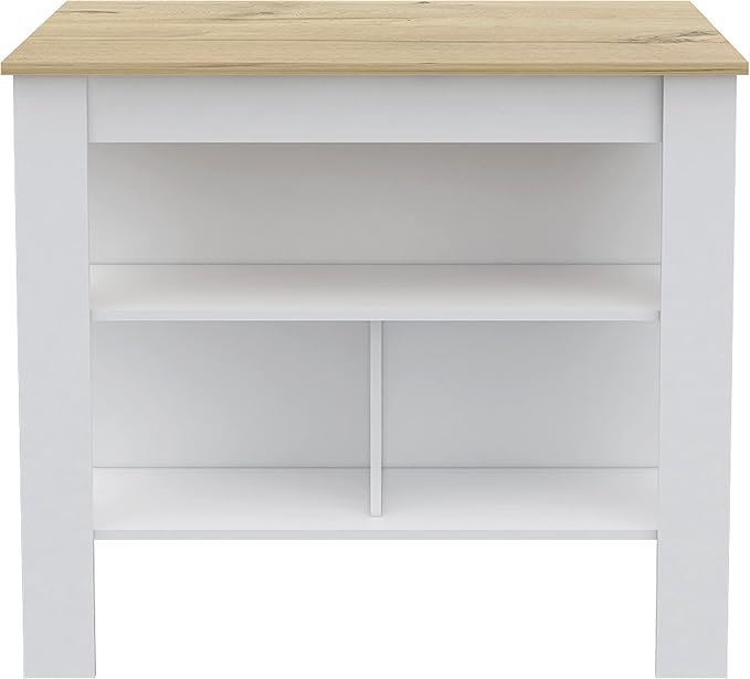 GOWE Rockaway 3-Shelf Kitchen Island White and Light Oak