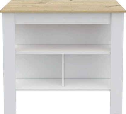 GOWE Rockaway 3-Shelf Kitchen Island White and Light Oak