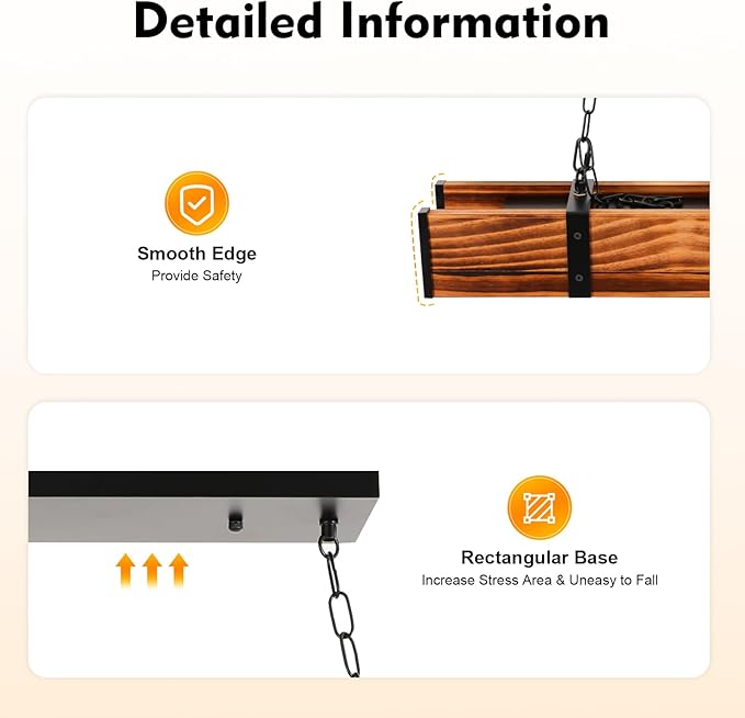 Farmhouse Wooden Light Fixtures Kitchen Island Pendant Lamp Retro Wood and Metal Hanging Light for Living Dining Room Bar Cafe, 4 Lights, 39.4X 3.1x 3.7in