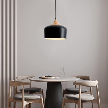 Eustace Pendant Light Modern Lantern Lighting, Wooden Dome Minimalist Industrial Ceiling Hanging Light Fixtures for for Kitchen Island, Dining Room, Living Room, Farmhouse(Black)