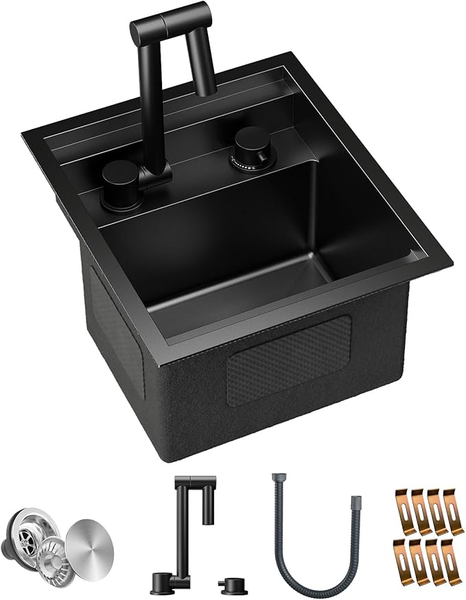 TORVA RV Kitchen Sink, 13 x 15 x 9 Inch Undermount Bar Sink Premium Stainless Steel Single Bowl Sink with Faucet, Dark Grey