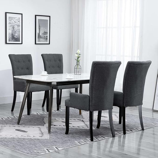 4-Piece Dark Gray Fabric Dining Chairs with Armrests, Modern Farmhouse Kitchen Chairs Set with Soft Upholstery and Sturdy Oak Wood Legs for Dining Room Furniture