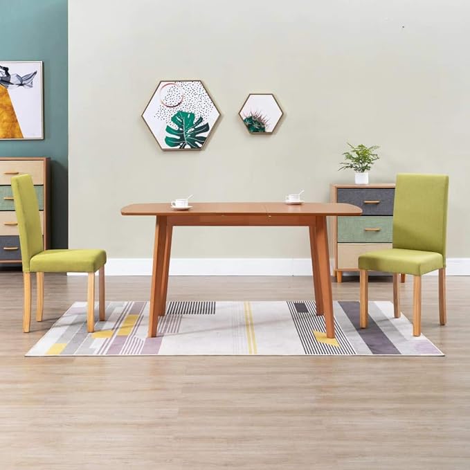 Green Fabric Dining and Accent Chairs Set of 2 with Rubber Wood Frame, Ergonomic Support and Modern Style for Dining Room, Kitchen or Vanity Area