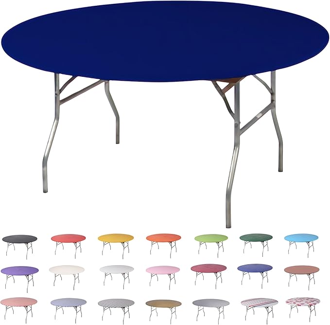 Kwik-Covers 10 Pack of Round Plastic Table Covers - 60" or 72" Round - Indoor or Outdoor Fitted Covers (Tables NOT Included) (Navy, 60" Round)
