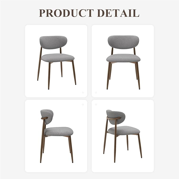 MALOL Upholstered Dining Room Chairs Set of 6, Kitchen Chairs with Metal Legs and Anti Slip Pads, Curved Back Dining Chair for Home and Restaurant Use, Light Grey