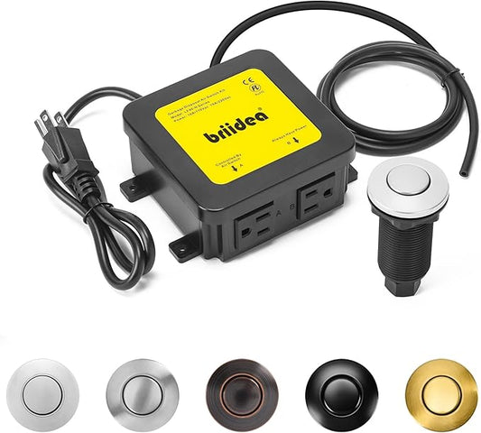 Garbage Disposal Air Switch Kit Dual Outlet Sink Top Waste Disposal Long Stainless Steel Polished On/Off Air Button Food and Waste Disposals Part by Briidea, UL Listed