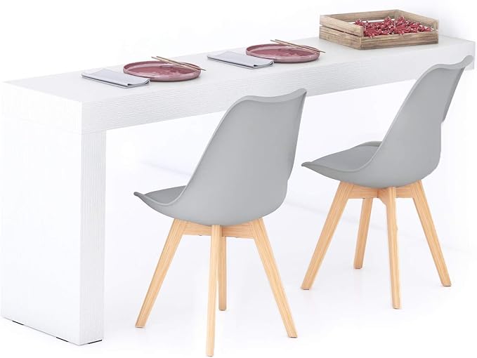 Mobili Fiver, Evolution Dining Table 70.9 x 15.7 in, Ashwood White with One Leg, for 3 People, Modern Dining Table for Kitchen, Italian Furniture