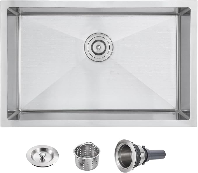 POPFLY 28×20 Inch Undermount SUS 304 Kitchen Sink, 18 Gauge Stainless Steel Handmade 9 Inchs Deep Single Bowl Bar Sinks, Brushed Nickel